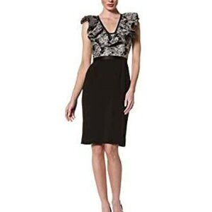 Jay Godfrey Black Silver Ruffle Collar Sleeveless Occasion Evening Dress Size 6